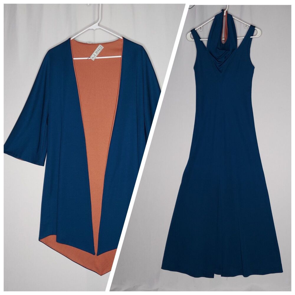 AJ Bari True Vintage Sleeveless Cowl Maxi Dress Set‎ 6 Open Elbow Evening Party